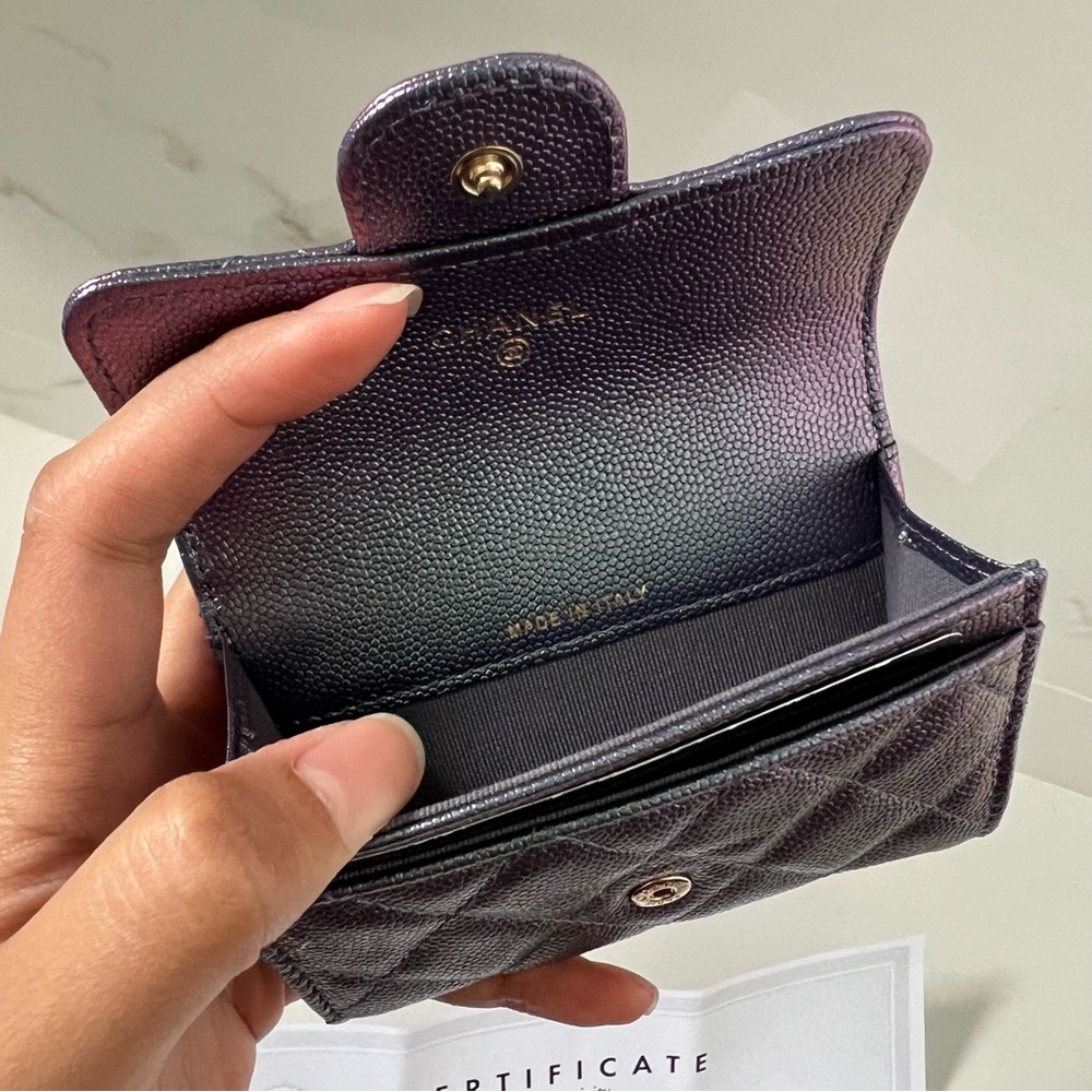 Chanel Iridescent Purple Light Gold Hardware Classic Flap Card Holder - Picture 4 of 12